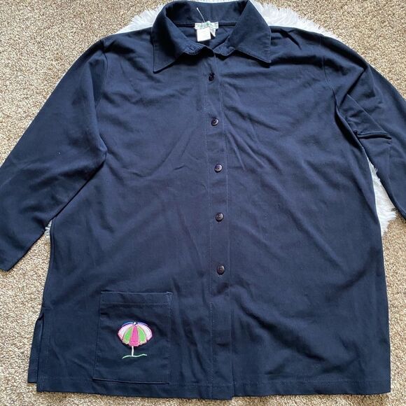 Ulla Popken Top Shacket Button Down Blue Embroidered Umbrella New Womens 16 18 - Picture 4 of 6